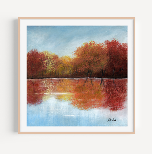 Autumn Reflection Painting, Canvas Board