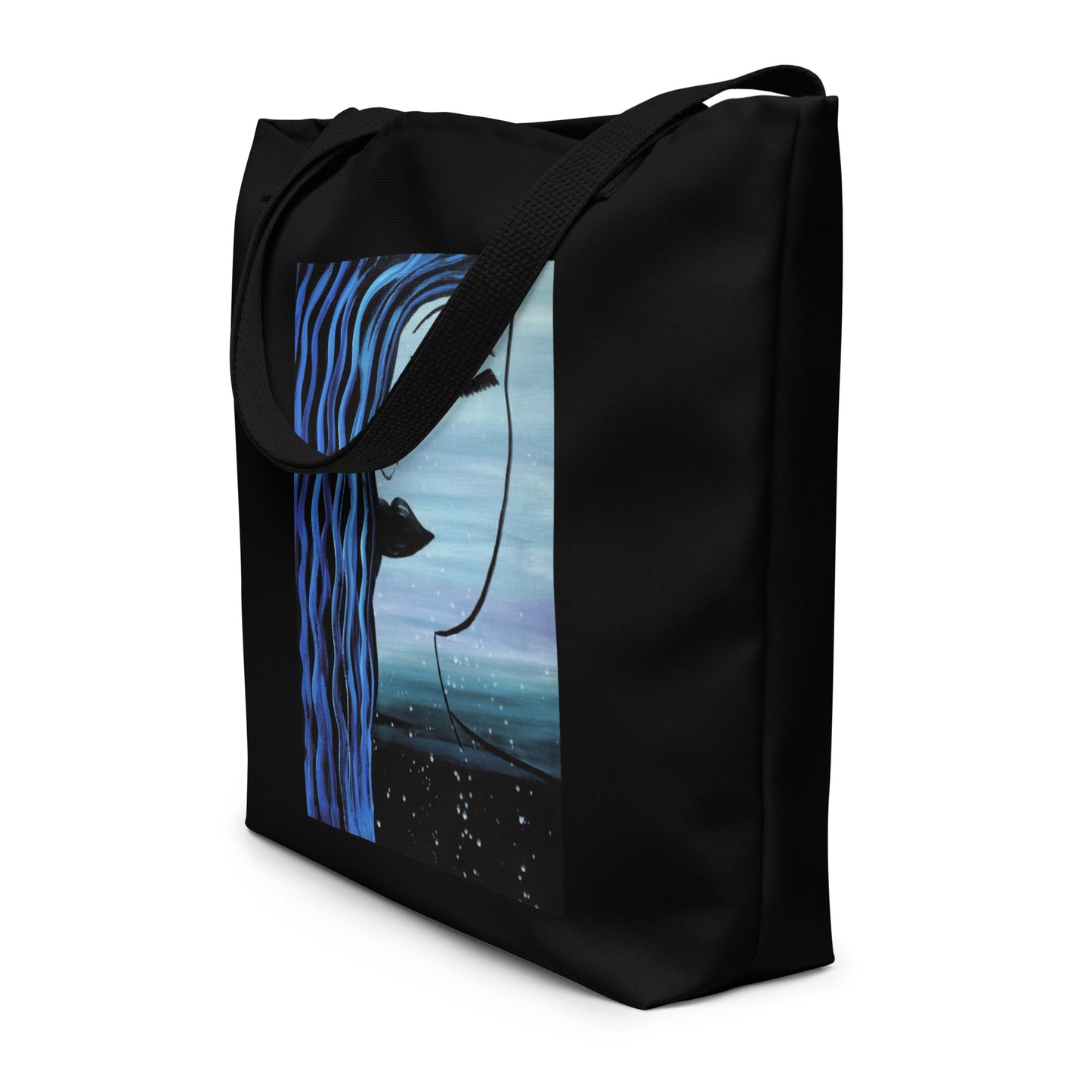 Abstract Face Tote Bag, Black, Large