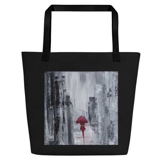 Abstract City Tote Bag, Black, Large